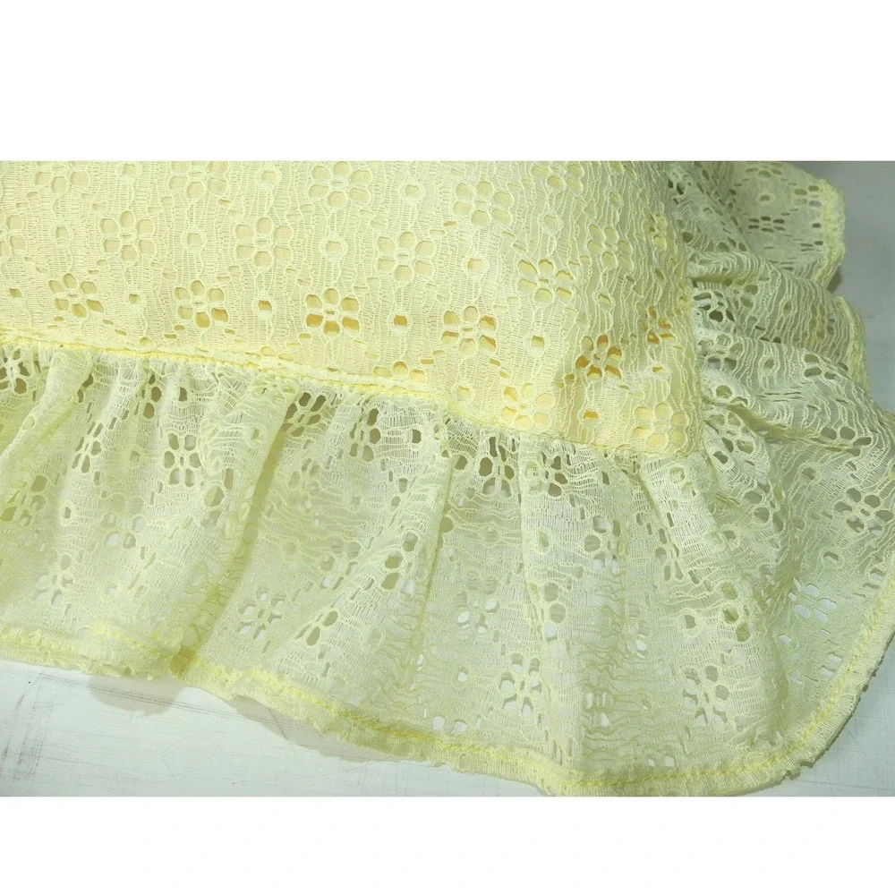 Vintage Yellow Eyelet Lace Ruffle Throw Pillow Decorative Cottagecore Pastel